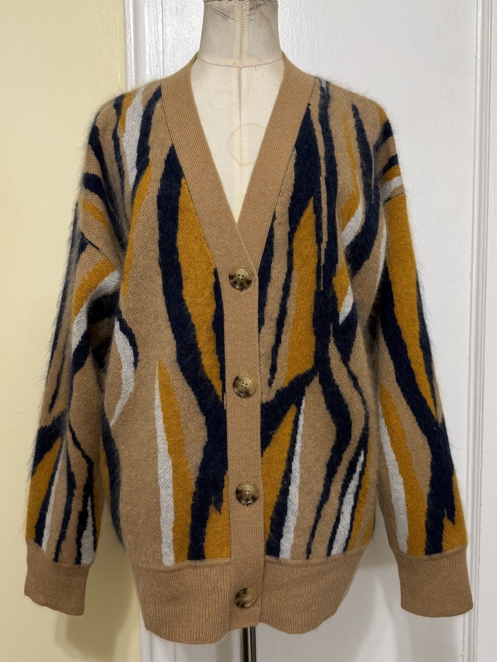 REISS
Serafina Wool Cashmere Intarsia Stripe Cardigan in Camel - Picture 7 of 14